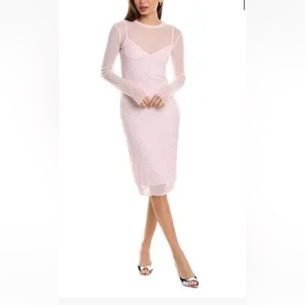AFRM LOS ANGELES Loah Rhinestone Long Sleeve Mesh dress pink